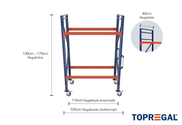 1,2 m mobile individual rack IR2000 / 1.390  - 1.790 mm high / 80 cm deep / 2 levels 
