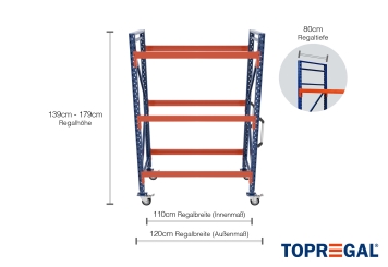 1,2 m mobile individual rack IR2000 / 1.390  - 1.790 mm high / 80 cm deep / 3 levels 
