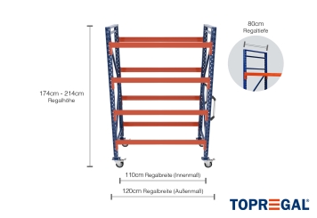 1,2 m mobile individual rack IR2000 / 1.740  - 2.140 mm high / 80 cm deep / 4 levels 