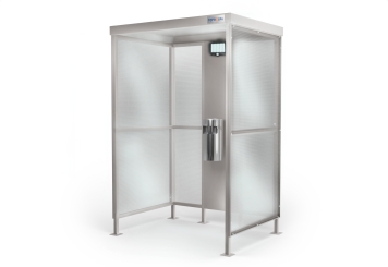 Small smoking shelter US1600/3, 1.600 mm x 1.200 mm x 2.400 mm incl. LED solar lamp SLB800 and waste bin with ashtray 