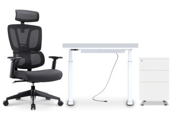 Ensemble de bureau : Chaise de bureau LENA, bureau réglable en hauteur MILLA120 et caisson roulant FRIDA de TOPREGAL 