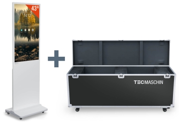 Totem multimediale mobile DKS-LED43 con custodia per il trasporto, bianco, 43 in display, Android 11, TecMaschin 