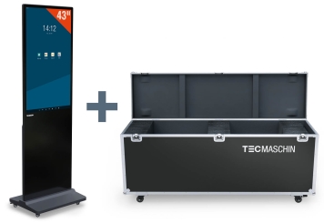Totem numérique mobile DKS-LED43 avec mallette de transport, Noir, 43 in présentoir, Android 13, TecMaschin 