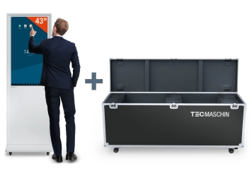 Totem numérique mobile DKST-LED43 avec écran tactile, coffret de transport inclus, Blanc, 43 in écran, Android 11, TecMaschin 