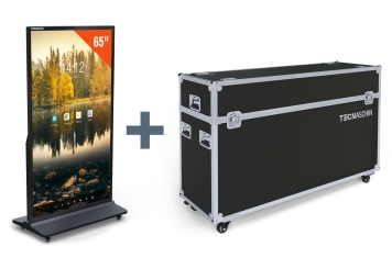 Mobiler digitaler Kundenstopper DKS-LED65 inkl. Transportbox, 65 in Display, Android 13, Schwarz, 870 mm x 450 mm x 1.555 mm, TecMaschin 