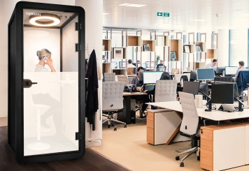 Bureau Cabine téléphonique / cabine acoustique LIA100 avec film dépoli pour 1 personne, Noir, 870 mm x 866 mm surface 