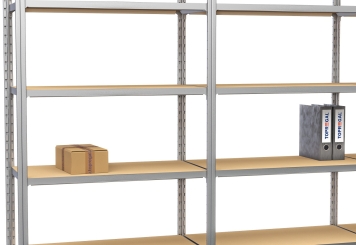 2 m Fachbodenregal FB200 / 50 cm tief / 2 m hoch / 5 Ebenen / Auflage Holz / Fachlast 200 kg 