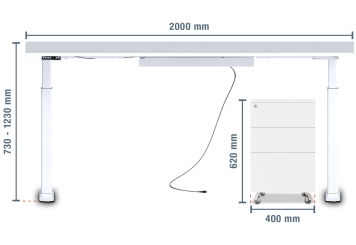 Ensemble de bureau : Chaise de bureau LENA bureau réglable en hauteur MILLA200 et caisson roulant FRIDA de TOPREGAL 