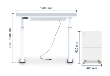 Ensemble de bureau : Chaise de bureau LENA, bureau réglable en hauteur MILLA120 et caisson roulant FRIDA de TOPREGAL 