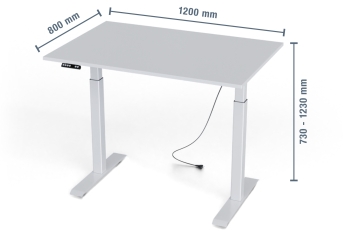 Table de bureau à réglage électrique de la hauteur MILLA120, blanc, 1.200 mm x 800 mm 