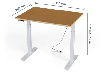 Table de travail avec réglage électrique en hauteur, plaque multiplex 1.100 mm x 800 mm, charge utile 80 kg 