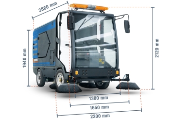 Balayeuse de voirie de rue à batterie SKM200E, 22.000 m²/h, 2.200 mm x 3.880 mm x 2.100 mm, wipeket 