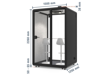 Bureau cabine téléphonique LIA150 pour 2 personnes, Noir, 1.370 mm x 1.206 mm surface de la pièce 