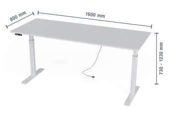 Table de bureau à réglage électrique de la hauteur MILLA160, blanc, 1.600 mm x 800 mm 