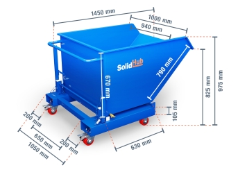 Benne basculante MK600 sur roues, 1.000 mm x 1.450 mm x 970 mm, volume 600 l , SolidHub 