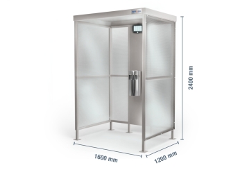 Small smoking shelter US1600/3, 1.600 mm x 1.200 mm x 2.400 mm incl. LED solar lamp SLB800 and waste bin with ashtray 