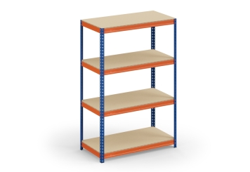 1,2 m Fachbodenregal FB500 / 45 cm tief / 1,8 m hoch / 4 Ebenen / Auflage Holz / Fachlast 500 kg 