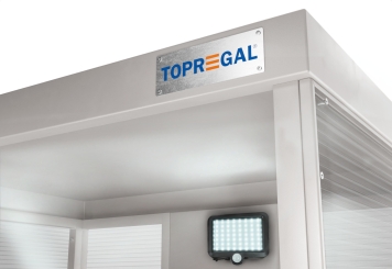 Large smoking shelter US2200/7, 2.200 mm x 1.650 mm x 2.400 mm, incl. LED solar lamp SLB800 and waste bin with ashtray 